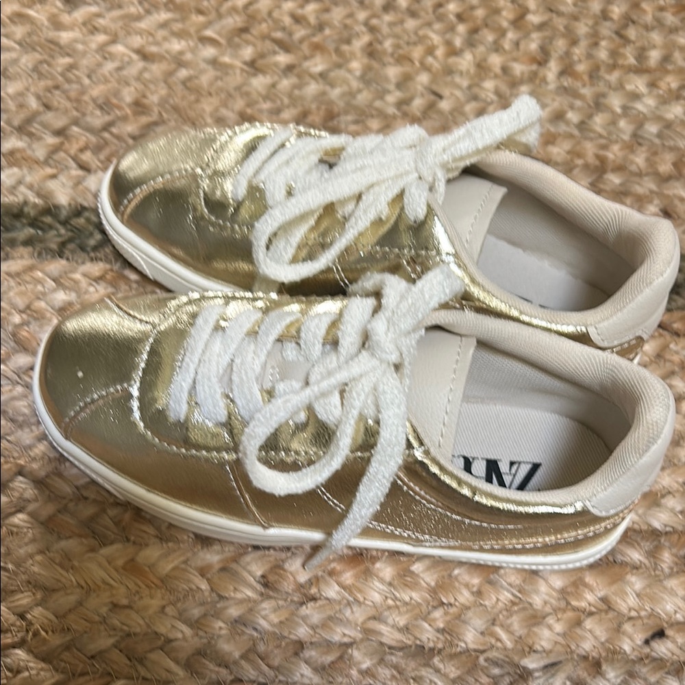 Zara Metallic Gold Lace-Up Kids Sneakers